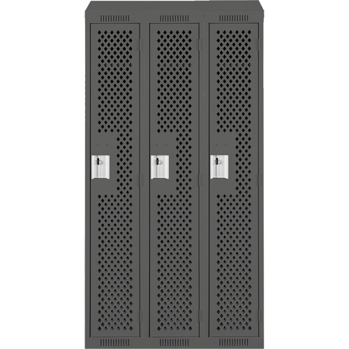 Clean Line Lockers, Bank of 3, 36" x 18" x 78", Steel, Charcoal, Rivet (Assembled), Perforated Seaboard Timber Mart