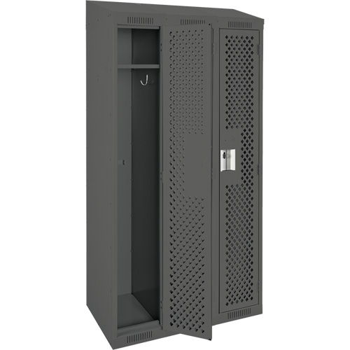 Clean Line Lockers, Bank of 3, 36" x 18" x 78", Steel, Charcoal, Rivet (Assembled), Perforated Seaboard Timber Mart