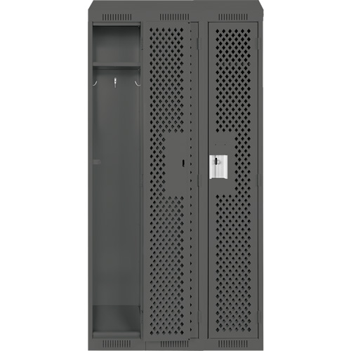 Clean Line Lockers, Bank of 3, 36" x 18" x 78", Steel, Charcoal, Rivet (Assembled), Perforated Seaboard Timber Mart