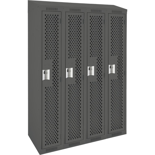 Clean Line Lockers, Bank of 4, 48" x 18" x 78", Steel, Charcoal, Rivet (Assembled), Perforated Seaboard Timber Mart