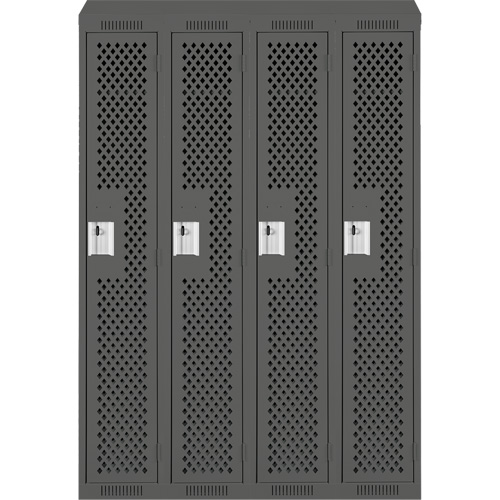 Clean Line Lockers, Bank of 4, 48" x 18" x 78", Steel, Charcoal, Rivet (Assembled), Perforated Seaboard Timber Mart
