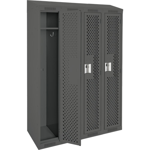 Clean Line Lockers, Bank of 4, 48" x 18" x 78", Steel, Charcoal, Rivet (Assembled), Perforated Seaboard Timber Mart