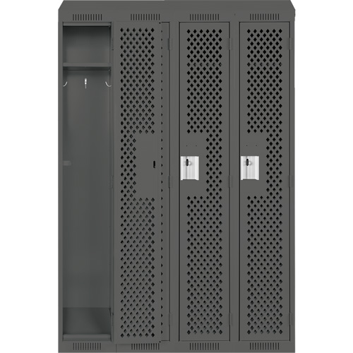 Clean Line Lockers, Bank of 4, 48" x 18" x 78", Steel, Charcoal, Rivet (Assembled), Perforated Seaboard Timber Mart