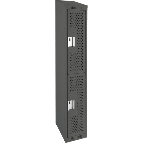 Clean Line Lockers, 2 -tier, 12" x 18" x 78", Steel, Charcoal, Rivet (Assembled), Perforated Seaboard Timber Mart