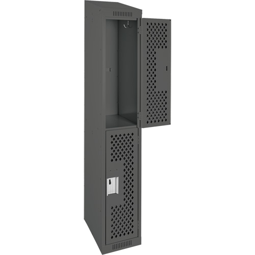 Clean Line Lockers, 2 -tier, 12" x 18" x 78", Steel, Charcoal, Rivet (Assembled), Perforated Seaboard Timber Mart