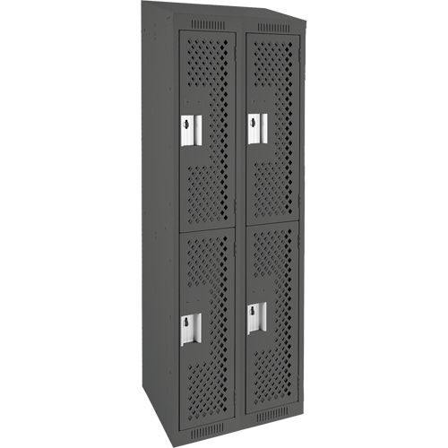 Clean Line Lockers, 2 -tier, Bank of 2, 24" x 18" x 78", Steel, Charcoal, Rivet (Assembled), Perforated Seaboard Timber Mart