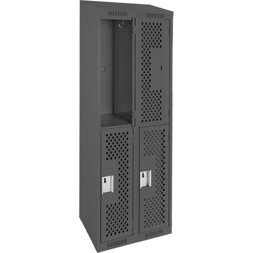 Clean Line Lockers, 2 -tier, Bank of 2, 24" x 18" x 78", Steel, Charcoal, Rivet (Assembled), Perforated Seaboard Timber Mart