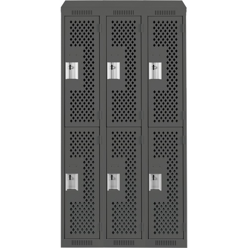 Clean Line Lockers, 2 -tier, Bank of 3, 36" x 18" x 78", Steel, Charcoal, Rivet (Assembled), Perforated Seaboard Timber Mart