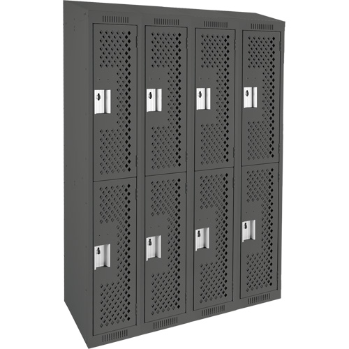 Clean Line Lockers, 2 -tier, Bank of 4, 48" x 18" x 78", Steel, Charcoal, Rivet (Assembled), Perforated Seaboard Timber Mart