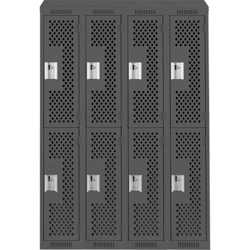 Clean Line Lockers, 2 -tier, Bank of 4, 48" x 18" x 78", Steel, Charcoal, Rivet (Assembled), Perforated Seaboard Timber Mart
