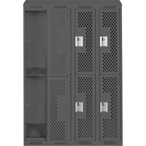 Clean Line Lockers, 2 -tier, Bank of 4, 48" x 18" x 78", Steel, Charcoal, Rivet (Assembled), Perforated Seaboard Timber Mart