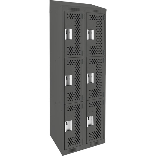 Clean Line Lockers, 3 -tier, Bank of 2, 24" x 18" x 78", Steel, Charcoal, Rivet (Assembled), Perforated Seaboard Timber Mart
