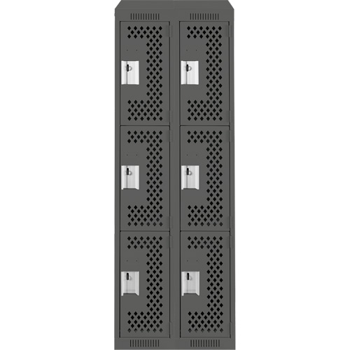 Clean Line Lockers, 3 -tier, Bank of 2, 24" x 18" x 78", Steel, Charcoal, Rivet (Assembled), Perforated Seaboard Timber Mart