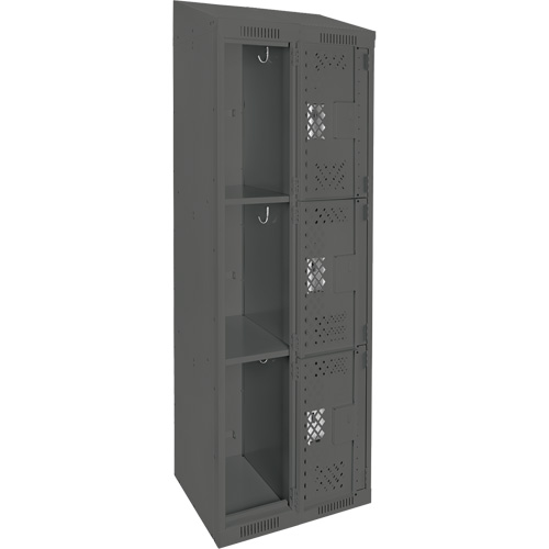Clean Line Lockers, 3 -tier, Bank of 2, 24" x 18" x 78", Steel, Charcoal, Rivet (Assembled), Perforated Seaboard Timber Mart