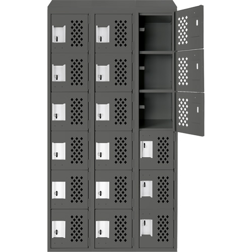 Assembled Lockerettes Clean Line Perforated Economy Lockers, 6 -tier, Bank of 3, 18" x 72" x 12", Steel Seaboard Timber Mart