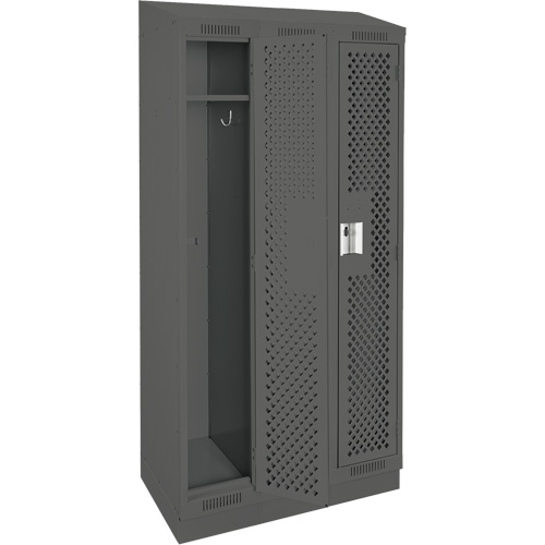 Clean Line Lockers, Bank of 3, 36" x 12" x 82", Steel, Charcoal, Rivet (Assembled), Perforated Seaboard Timber Mart