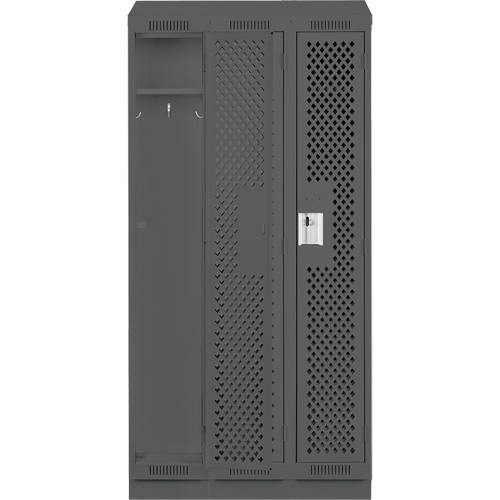 Clean Line Lockers, Bank of 3, 36" x 12" x 82", Steel, Charcoal, Rivet (Assembled), Perforated Seaboard Timber Mart