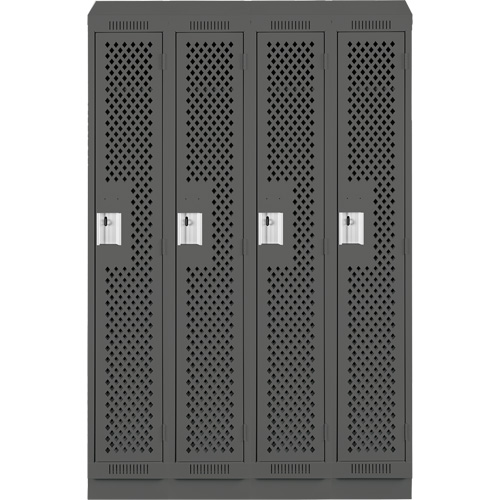 Clean Line Lockers, Bank of 4, 48" x 12" x 82", Steel, Charcoal, Rivet (Assembled), Perforated Seaboard Timber Mart