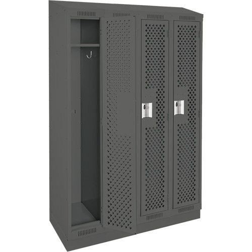 Clean Line Lockers, Bank of 4, 48" x 12" x 82", Steel, Charcoal, Rivet (Assembled), Perforated Seaboard Timber Mart