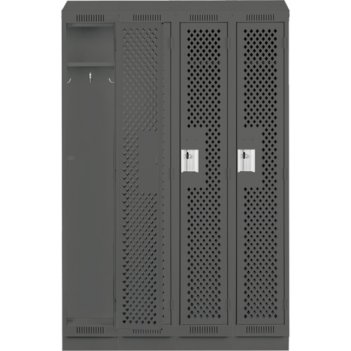 Clean Line Lockers, Bank of 4, 48" x 12" x 82", Steel, Charcoal, Rivet (Assembled), Perforated Seaboard Timber Mart