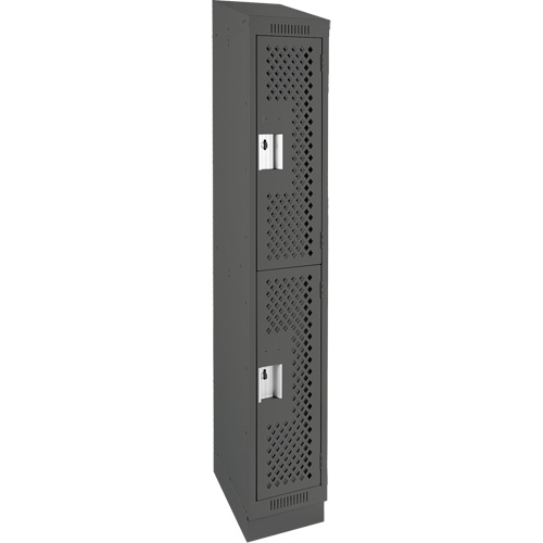 Clean Line Lockers, 2 -tier, 12" x 15" x 82", Steel, Charcoal, Rivet (Assembled), Perforated Seaboard Timber Mart