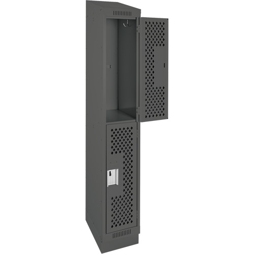 Clean Line Lockers, 2 -tier, 12" x 15" x 82", Steel, Charcoal, Rivet (Assembled), Perforated Seaboard Timber Mart