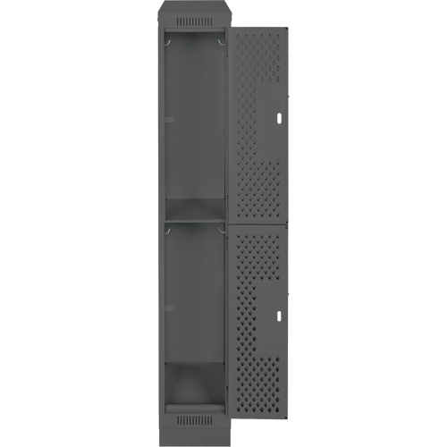 Clean Line Lockers, 2 -tier, 12" x 15" x 82", Steel, Charcoal, Rivet (Assembled), Perforated Seaboard Timber Mart