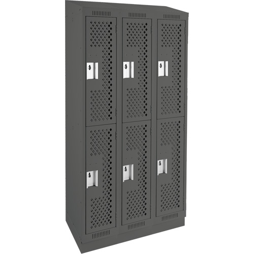 Clean Line Lockers, 2 -tier, Bank of 3, 36" x 15" x 82", Steel, Charcoal, Rivet (Assembled), Perforated Seaboard Timber Mart