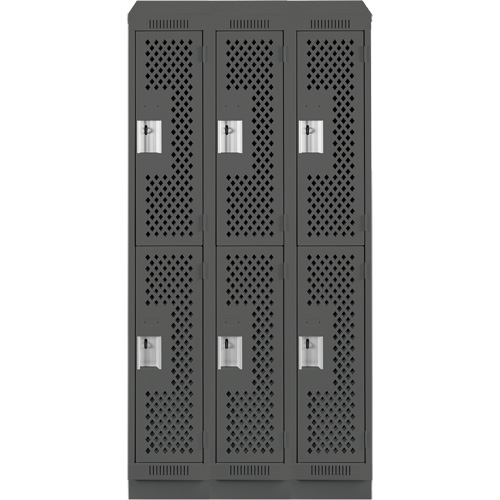 Clean Line Lockers, 2 -tier, Bank of 3, 36" x 15" x 82", Steel, Charcoal, Rivet (Assembled), Perforated Seaboard Timber Mart