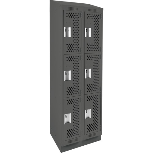Clean Line Lockers, 3 -tier, Bank of 2, 24" x 18" x 82", Steel, Charcoal, Rivet (Assembled), Perforated Seaboard Timber Mart