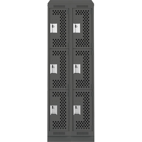 Clean Line Lockers, 3 -tier, Bank of 2, 24" x 18" x 82", Steel, Charcoal, Rivet (Assembled), Perforated Seaboard Timber Mart