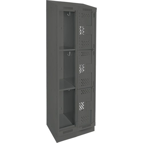 Clean Line Lockers, 3 -tier, Bank of 2, 24" x 18" x 82", Steel, Charcoal, Rivet (Assembled), Perforated Seaboard Timber Mart