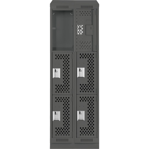 Clean Line Lockers, 3 -tier, Bank of 2, 24" x 18" x 82", Steel, Charcoal, Rivet (Assembled), Perforated Seaboard Timber Mart