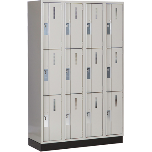Concorde Heavy-Duty Lockers, 3 -tier, Bank of 4, 48" x 18" x 76", Steel, Grey, Welded (Assembled) Seaboard Timber Mart