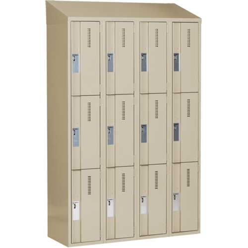 Concorde Heavy-Duty Lockers, 3 -tier, Bank of 4, 48" x 18" x 78", Steel, Beige, Welded (Assembled) Seaboard Timber Mart