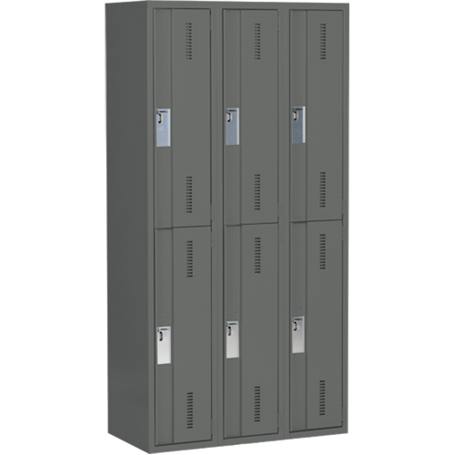 Concorde Heavy-Duty Lockers, 2 -tier, Bank of 3, 36" x 18" x 72", Steel, Charcoal, Welded (Assembled) Seaboard Timber Mart