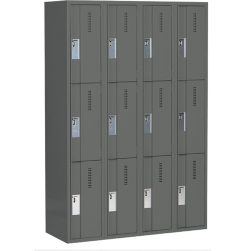 Concorde Heavy-Duty Lockers, 3 -tier, Bank of 4, 48" x 18" x 72", Steel, Charcoal, Welded (Assembled) Seaboard Timber Mart
