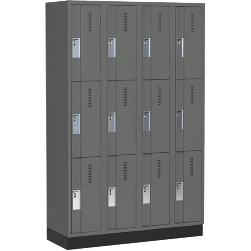 Concorde Heavy-Duty Lockers, 3 -tier, Bank of 4, 48" x 18" x 76", Steel, Charcoal, Welded (Assembled) Seaboard Timber Mart
