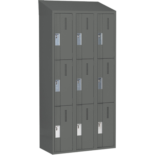 Concorde Heavy-Duty Lockers, 3 -tier, Bank of 3, 36" x 18" x 78", Steel, Charcoal, Welded (Assembled) Seaboard Timber Mart
