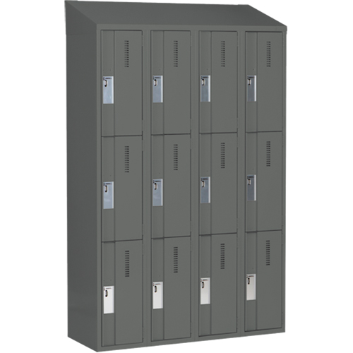 Concorde Heavy-Duty Lockers, 3 -tier, Bank of 4, 48" x 18" x 78", Steel, Charcoal, Welded (Assembled) Seaboard Timber Mart