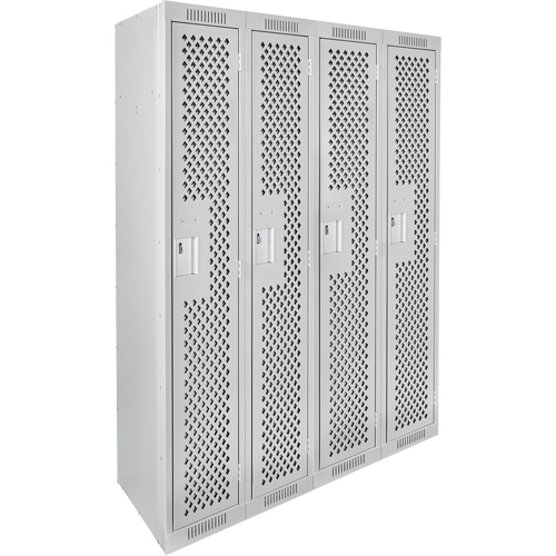 Clean Line Lockers, Bank of 4, 48" x 15" x 72", Steel, Grey, Rivet (Assembled), Perforated Seaboard Timber Mart