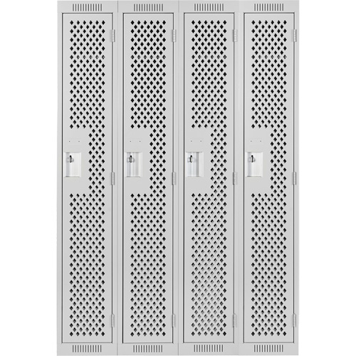 Clean Line Lockers, Bank of 4, 48" x 15" x 72", Steel, Grey, Rivet (Assembled), Perforated Seaboard Timber Mart