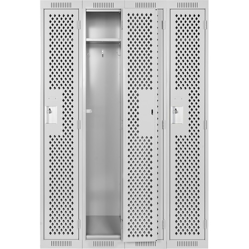 Clean Line Lockers, Bank of 4, 48" x 15" x 72", Steel, Grey, Rivet (Assembled), Perforated Seaboard Timber Mart