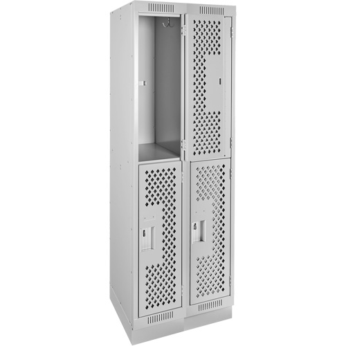 Casiers Clean Line, 2 niveaux, Bloc de 2, 24" x 18" x 76", Acier, Gris, Rivet (assembl&eacute;), Perfor&eacute; Seaboard Timber Mart