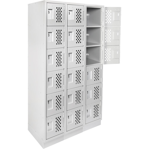 Clean-Line Perforated Lockerette, 6 -tier, Bank of 3, 15" x 72" x 12", Steel Seaboard Timber Mart