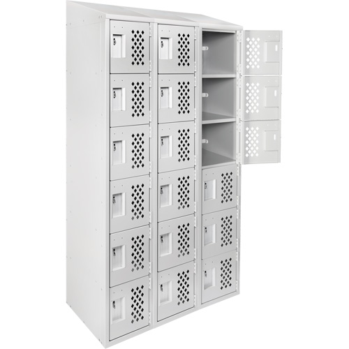 Assembled Lockerettes Clean Line Perforated Economy Lockers, 6 -tier, Bank of 3, 18" x 72" x 12", Steel Seaboard Timber Mart