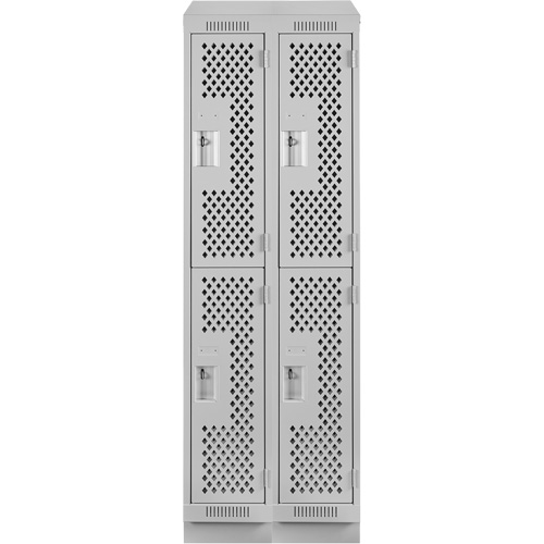 Clean Line Lockers, 2 -tier, Bank of 2, 24" x 15" x 82", Steel, Grey, Rivet (Assembled), Perforated Seaboard Timber Mart