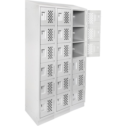 Assembled Lockerettes Clean Line Perforated Economy Lockers, 6 -tier, Bank of 3, 18" x 72" x 12", Steel Seaboard Timber Mart