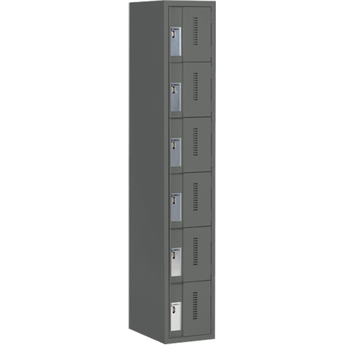 Concorde Heavy-Duty Lockers, 6 -tier, 12" x 18" x 72", Steel, Charcoal, Welded (Assembled) Seaboard Timber Mart
