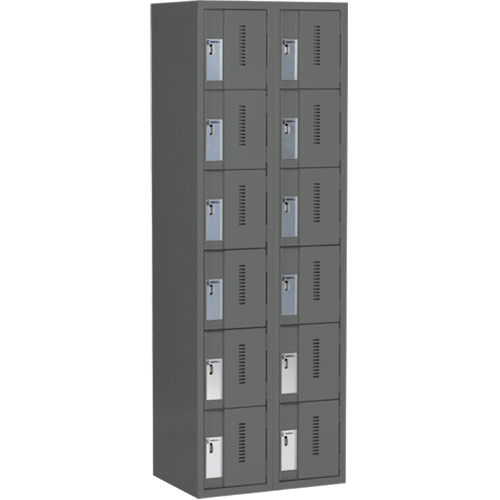 Concorde Heavy-Duty Lockers, 6 -tier, Bank of 2, 24" x 18" x 72", Steel, Charcoal, Welded (Assembled) Seaboard Timber Mart